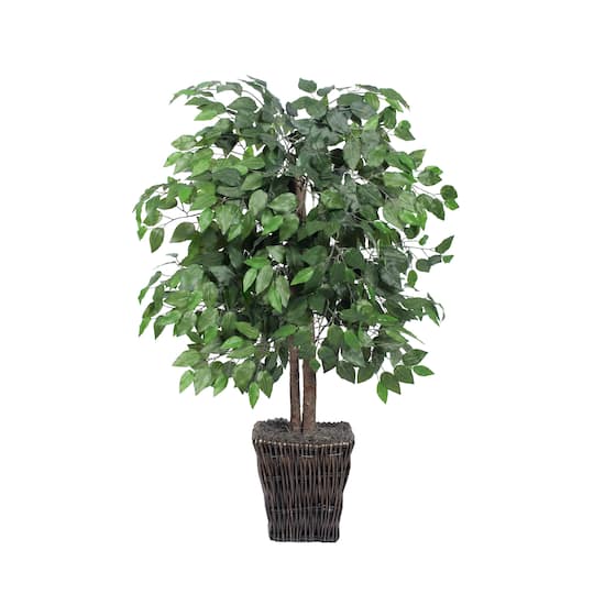 4ft. Artificial Ficus Bush with Square Willow Basket